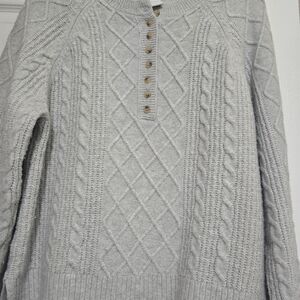 Light Gray Cable Knit Henley Sweater